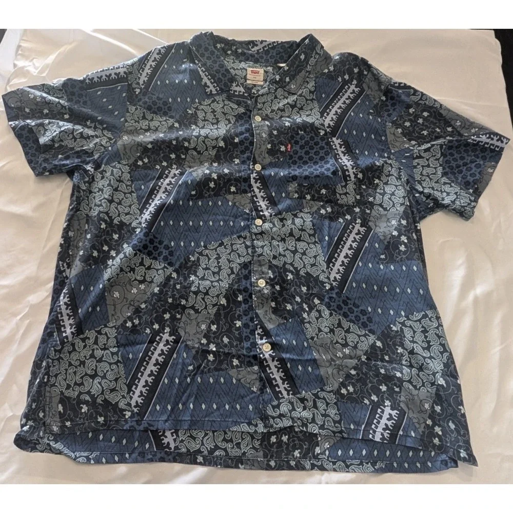 Levi's Men Shirt The Sunset Camp Relaxed Fit Short Sleeve Button Up Blue XXL